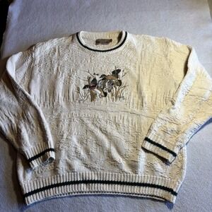Shenandoah Mens Crew Neck Sweater Cream Embroidered Ducks Knit Size L